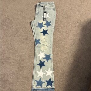 RockStar Patterned Blue and White Women's Jeans